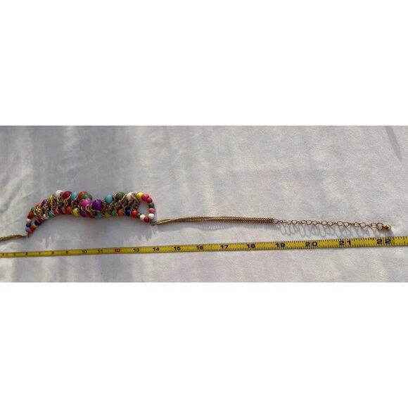 Ethnic Multicolor Boho Cord Necklace Colorful Beads Round Natural Stones 22” - Picture 15 of 16